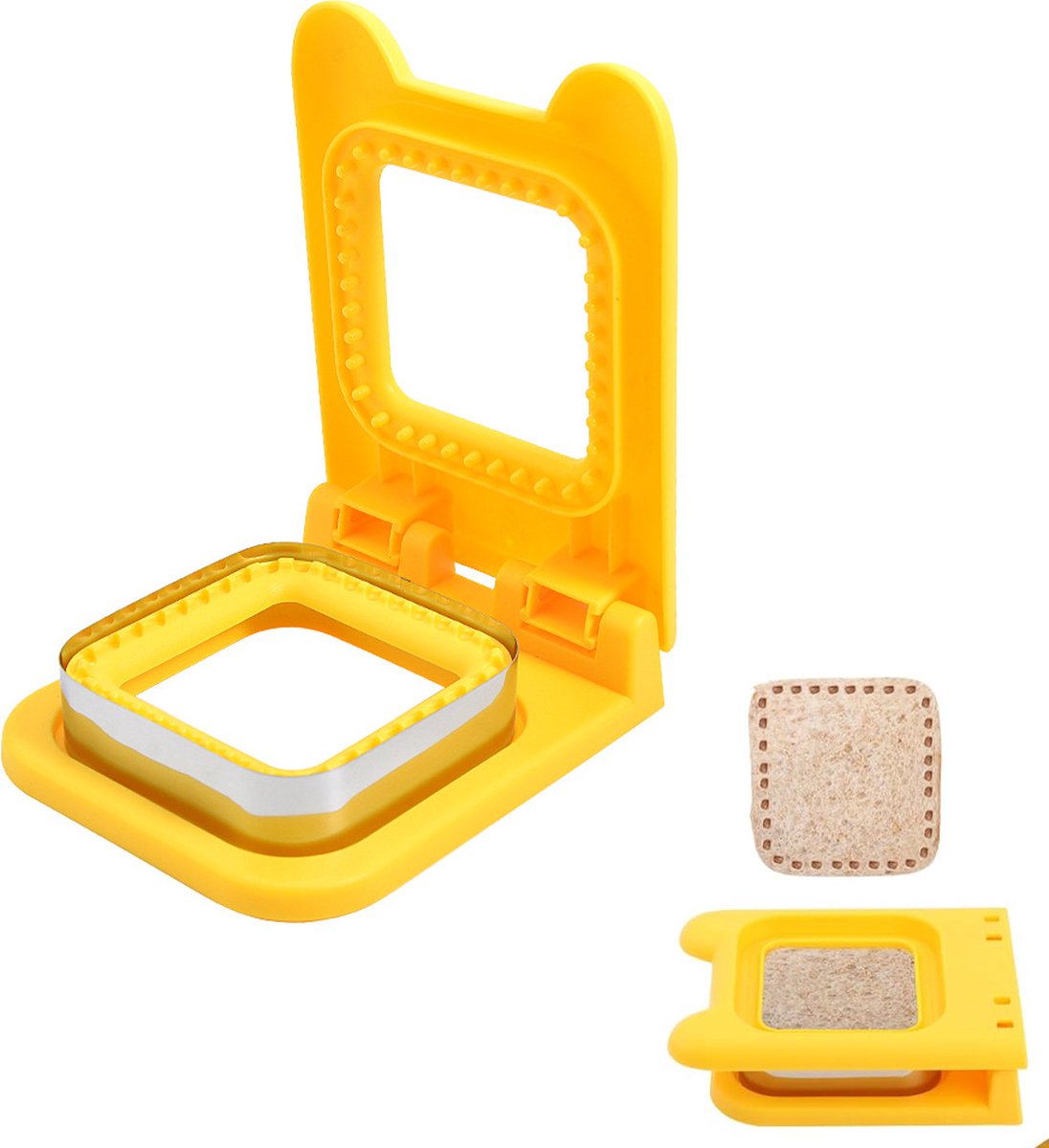 Sandwich Cutter - Sandwich Sealer - Cookie Cutters for Children - Decruster - Sandwich Tool - Sandwich Maker - Sandwich Tools - For Making Sandwiches Hamburger Cake - For Children Lunchbox - Stainless Steel - Yellow Square - Image 1