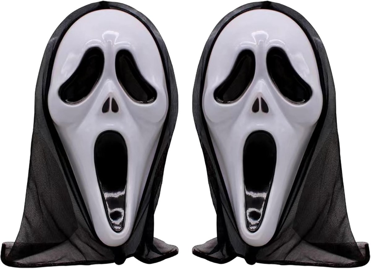 2-Piece Plastic Horror Killer Mask - Screaming Mask - Horror - Full Head Mask - Ghost Face Creates a Suspenseful Atmosphere - Suitable for Carnival and Halloween - One Size Fits All - Image 1