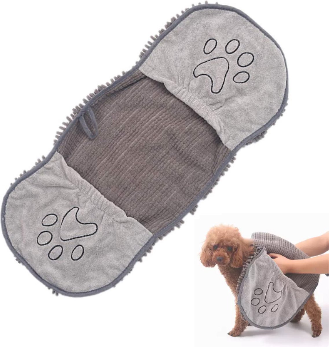 Pet Towel - Dog Towel - Absorbent Dog Drying Towel - Dog Towel with Hand Pockets - Pet Bath Towel - Sustainable - Machine Washable - For Cats and Dogs - 80x35 Cm - Grey - 1 Piece - Image 1