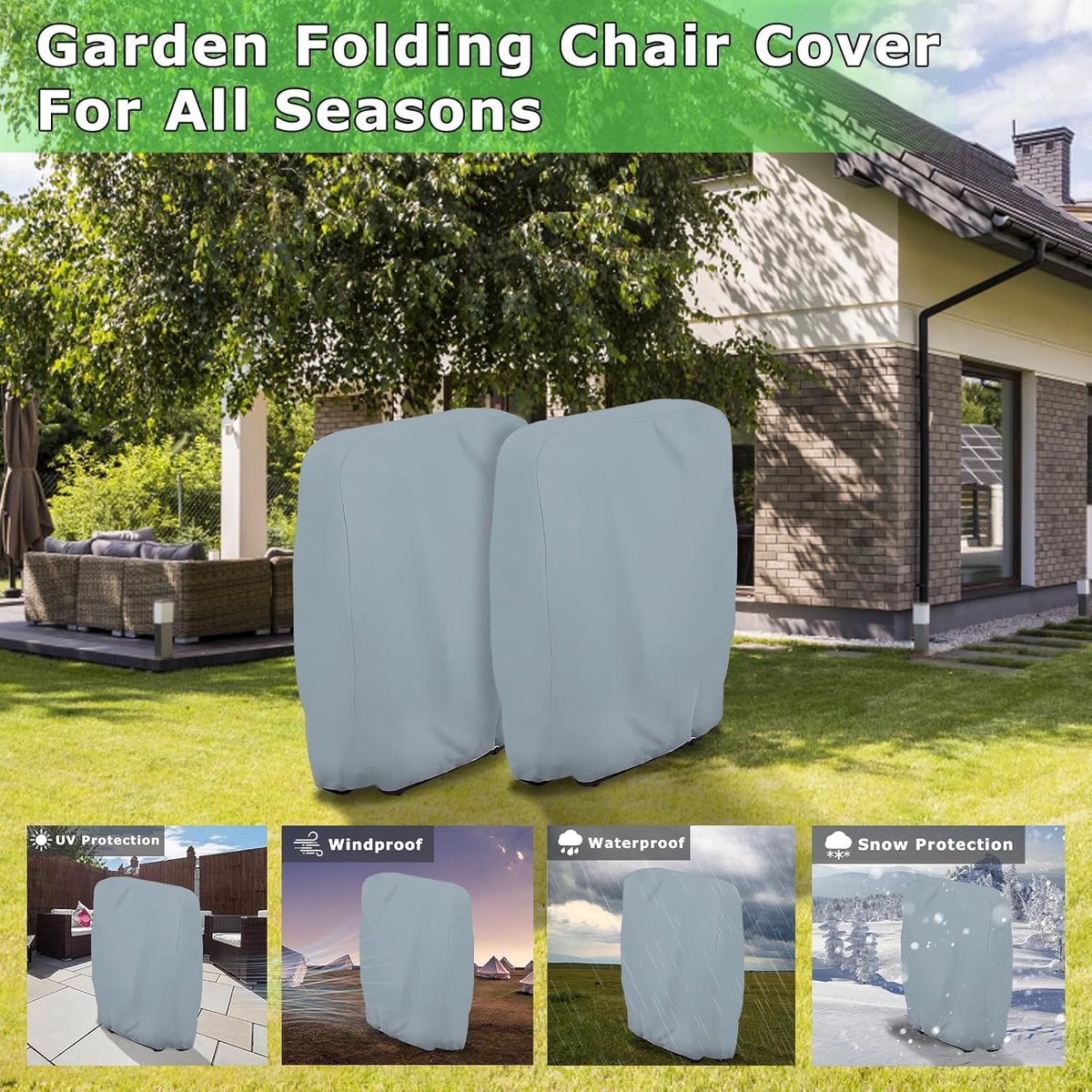 Waterproof Chair Cover - Garden Furniture Protective Cover - Garden Chair Cover - Garden Furniture Cover - Chair Cover for Garden Chairs - Cover for Folding Chairs - Weatherproof Chair Protective Cover - For Outdoor Use in the Garden, Balcony, or Terrace - Image 3