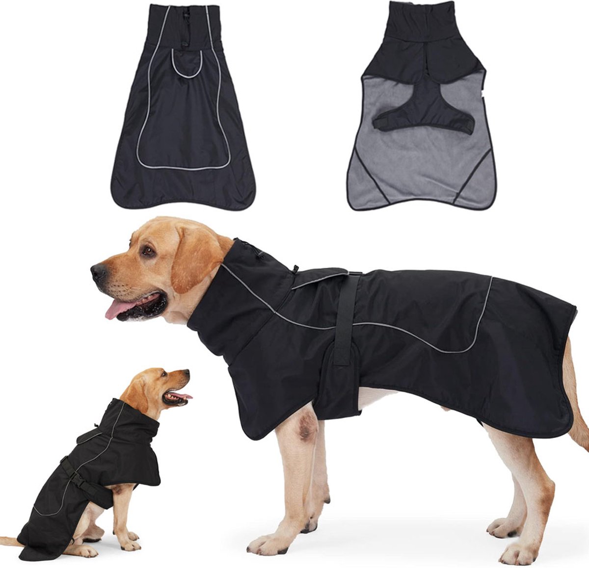 Dog Coat - Warm Coat for Dogs - Reflective Dog Coat with Fur Collar - Back Length 40cm - Dog Weight 8-11kg - Dog Winter Coat - Windproof Coat for Dogs - With Soft Fleece Lining - Dog Clothing - Pet Clothing - Dog - Black - Size XS - Image 1