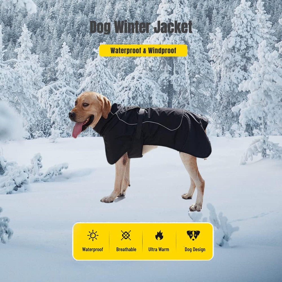 Dog Coat - Warm Coat for Dogs - Reflective Dog Coat with Fur Collar - Back Length 40cm - Dog Weight 8-11kg - Dog Winter Coat - Windproof Coat for Dogs - With Soft Fleece Lining - Dog Clothing - Pet Clothing - Dog - Black - Size XS - Image 4