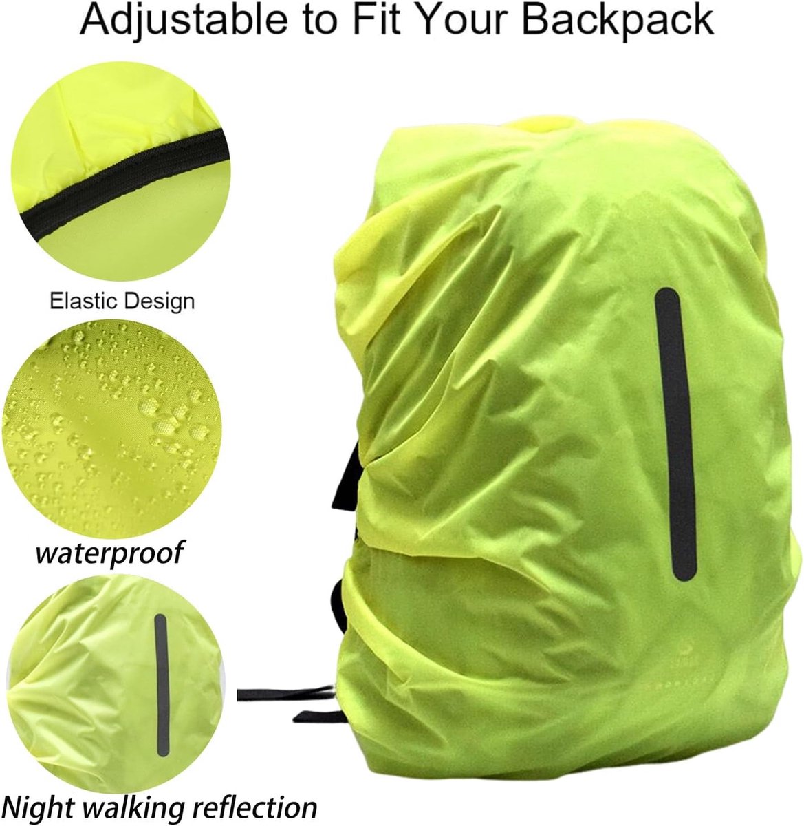 2-Piece Waterproof Backpack Cover - Reflective Rain Cover Backpack - 45 to 55 Liters - Waterproof Backpack Rain Cover - Reflective Backpack Covers in Polyester - Black & Green - Size L - Waterproof Backpack Cover for Outdoor Hiking Driving Climbing - Image 4