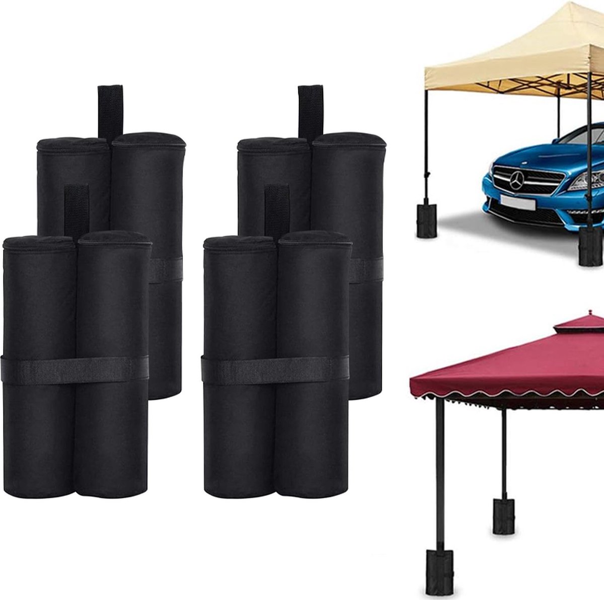 Sandbags - 4 Pieces - 30 x 42 Cm - Weight Bag - Sandbags for Protective Cover - Base Weights for Garden Tent, Party Tent, Pop-Up Tent, Parasol and Trampoline - Sandbags Fillable with Sand or Gravel - Includes Carrying Strap - Polyester 600D - Black - Image 1