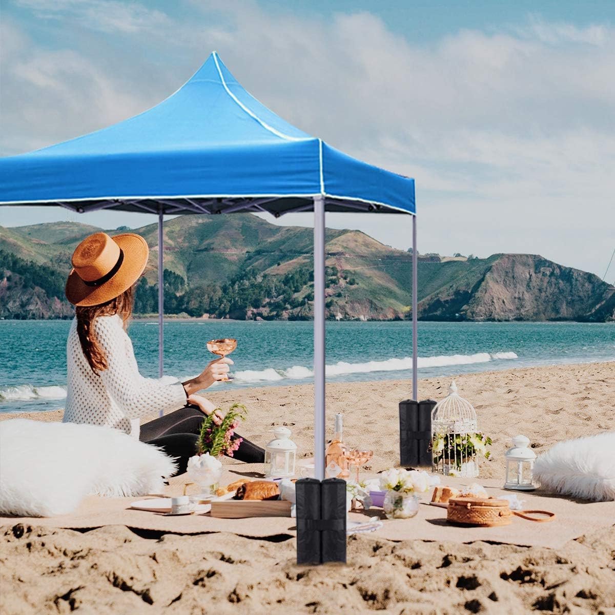 Sandbags - 4 Pieces - 30 x 42 Cm - Weight Bag - Sandbags for Protective Cover - Base Weights for Garden Tent, Party Tent, Pop-Up Tent, Parasol and Trampoline - Sandbags Fillable with Sand or Gravel - Includes Carrying Strap - Polyester 600D - Black - Image 2