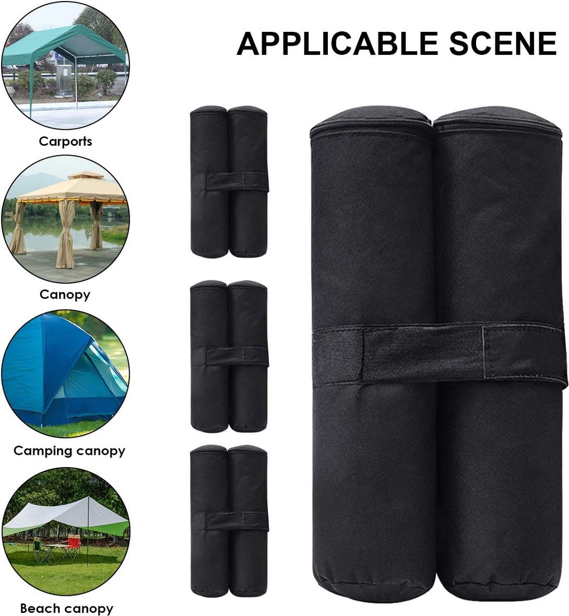 Sandbags - 4 Pieces - 30 x 42 Cm - Weight Bag - Sandbags for Protective Cover - Base Weights for Garden Tent, Party Tent, Pop-Up Tent, Parasol and Trampoline - Sandbags Fillable with Sand or Gravel - Includes Carrying Strap - Polyester 600D - Black - Image 5