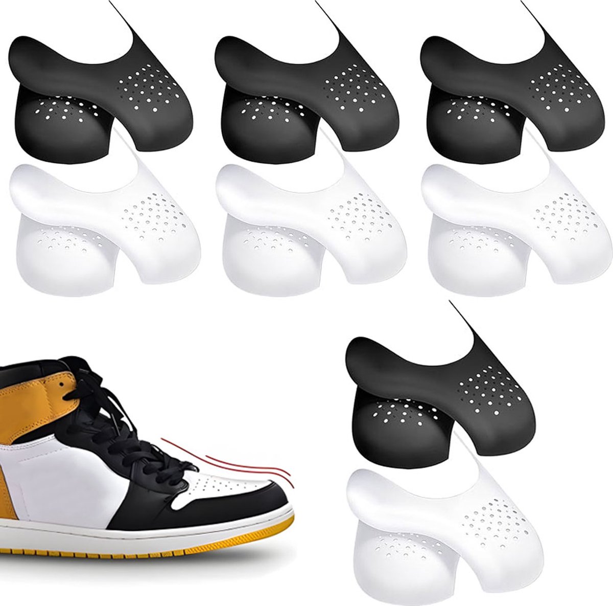 Sneaker Crease Protector - 8 Pairs - Anti-Crease Protector - Shoe Crease Protector - Sizes 40 to 45 (L) - Anti-Crease - Sneaker Shield - Sneaker Protector - Shoe Trees - Breathable - Reusable - White and Black - For All Shoes - Image 1