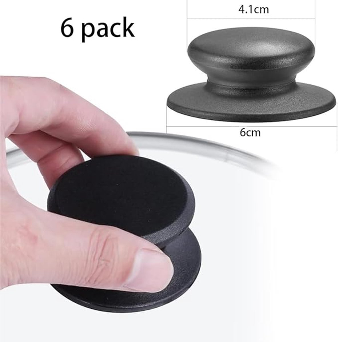 Handles for pot lids - Lid knobs - Replacement parts for cookware - Universal - Handles for pans - Screw-on accessories - Handles for pot lids - Suitable for pot lids and casseroles (black - 6-pack) - Image 2