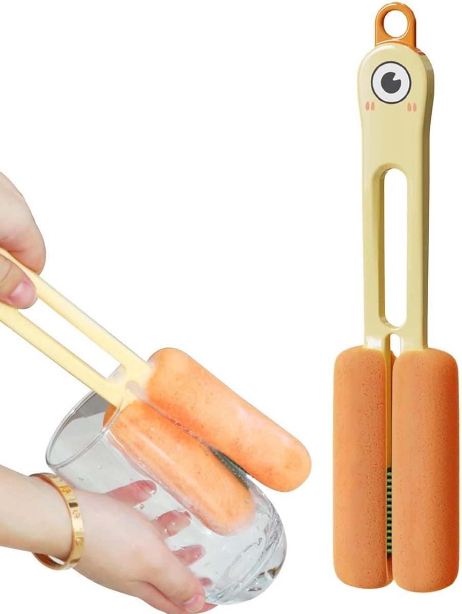 Bottle Brush - Bottle Cleaner - Cleaning Brush - Bottle Brush - Eco Bottle Brush - Bottle Cleaner - Bottle Cleaner - Bottle Cleaner - 4 in 1 Multifunctional - Suitable for All Surfaces - Easy to Use and Antibacterial - Orange - Image 1