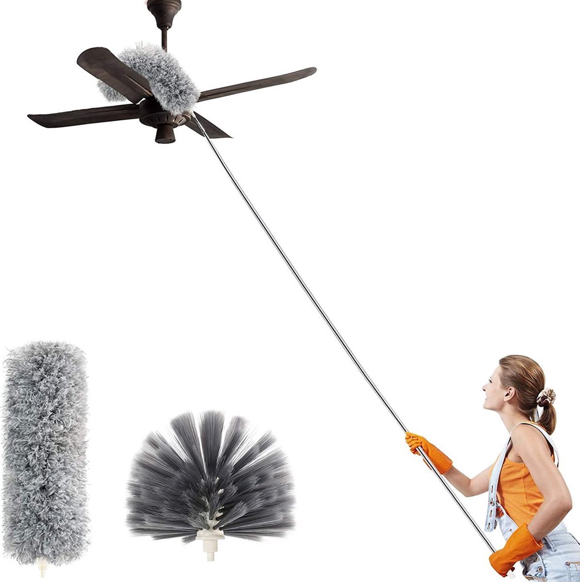 Telescopic Feather Duster Set - Feather Duster - Longest 250cm - Microfiber - Adjustable Telescopic Handle - 2 Bendable Brush Heads - Washable and Rotatable - Effective Dust Removal - Flexible & Practical - Handy for Home Cleaning - Image 1