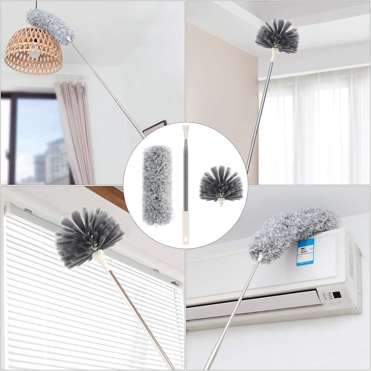 Telescopic Feather Duster Set - Feather Duster - Longest 250cm - Microfiber - Adjustable Telescopic Handle - 2 Bendable Brush Heads - Washable and Rotatable - Effective Dust Removal - Flexible & Practical - Handy for Home Cleaning - Image 5