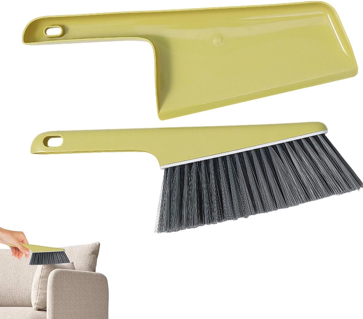 Dusting brush - Dustpan and brush - Dust brush - Bed sweeping brush - Sofa brush - Cleaning products - Household cleaning tools - With handle - For sofa, clothing, bed, duvet - Multifunctional - Plastic - Universal - Yellow - Image 1