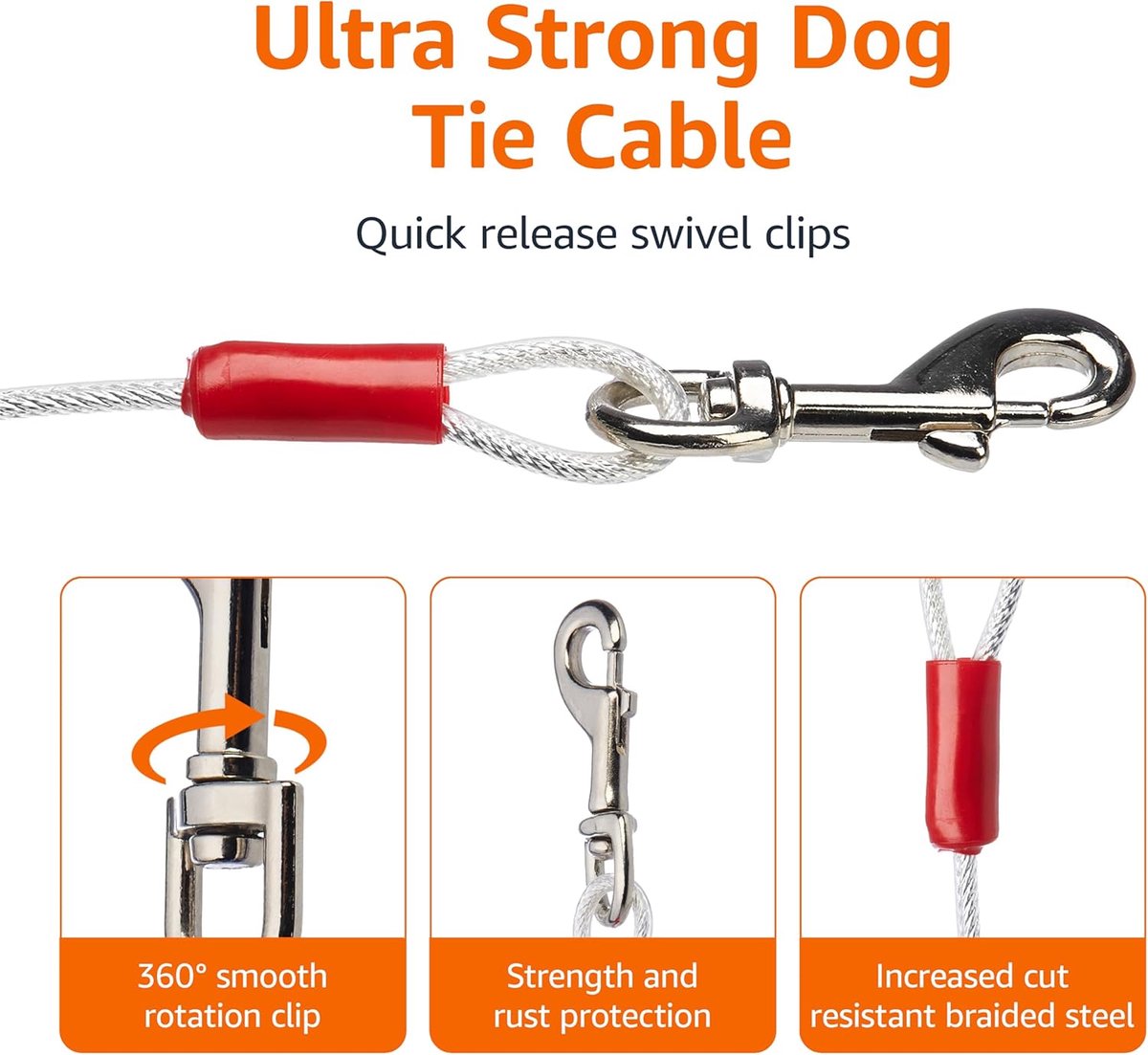 Dog leash - 10 m - cat leash - Active and Large Dogs - Bite-resistant - Retractable leash - Steel cable - Pet leash - Very Hard - bold - Sturdy - Thick - Practical - Unbreakable - Lots of playtime fun - Prevents getting lost - Free play on the lawn - Image 3
