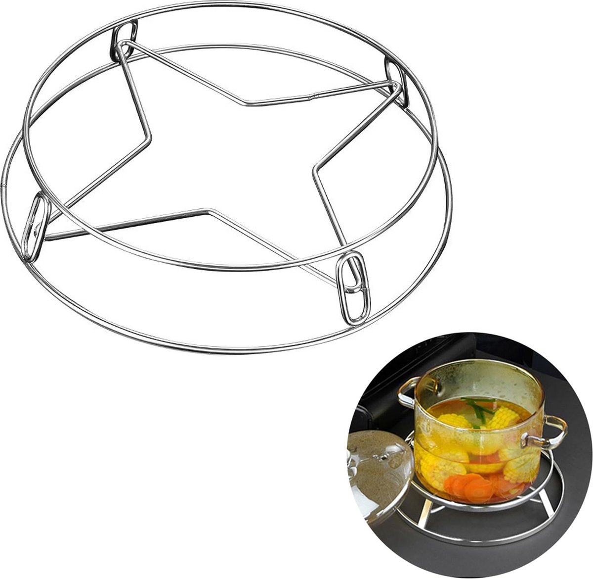 Pan Rack - Pot Stand - Stainless Steel Grill Holder - Steam Grid - Cooking Stand - Pan Trimmer - Pot Trimmer - Scratch-Resistant - Heat Resistant - For Hot Dishes - Pan Accessories - Round - Stainless Steel - Image 1