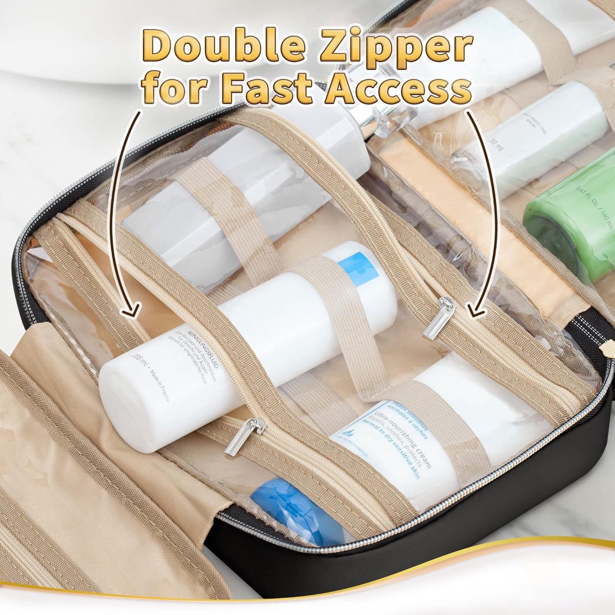 Toilet Bag With Hook - Hanging Toilet Bag - Women and Men - Waterproof - Makeup Bag - Women's Beauty Case - Toilet Bag - Toilet Sack - Outdoor Travel Toilet Bag - Travel Organizer Men & Women, Girls and Children - Black - Practical & Portable - Image 4