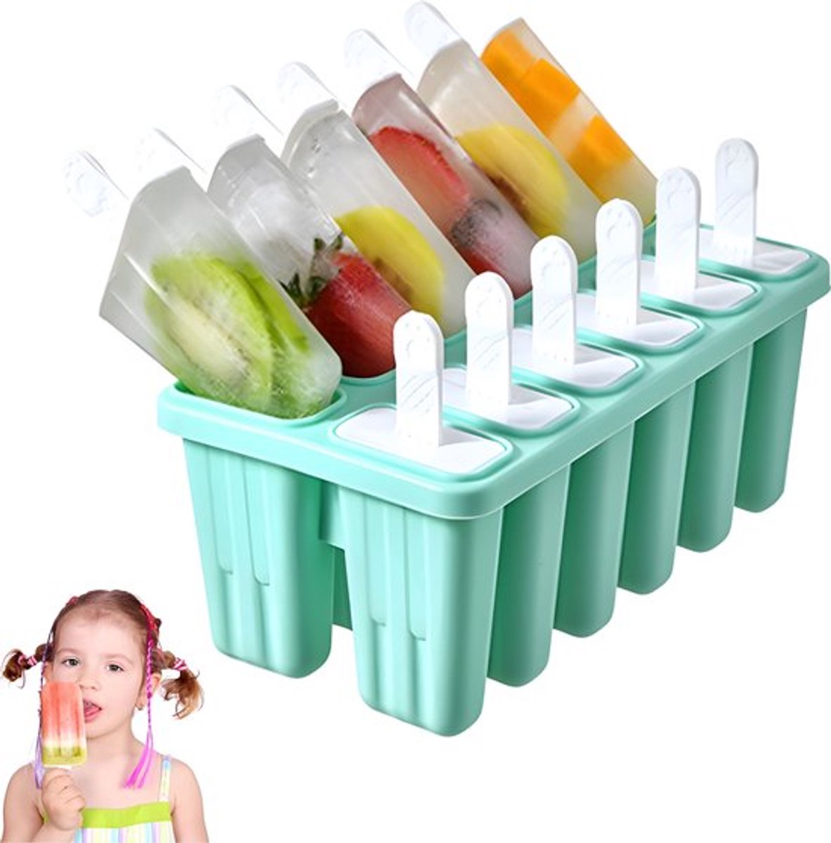 Ice Pop Molds - Ice Lolly Mold - BPA-Free - Silicone Ice Lolly Molds - 12 Ice Lolly Molds - Silicone Ice Lolly Molds - Homemade Ice Pop Mold - Ice Lolly - Reusable - Dishwasher Safe - -40 To 240 °C - Image 1