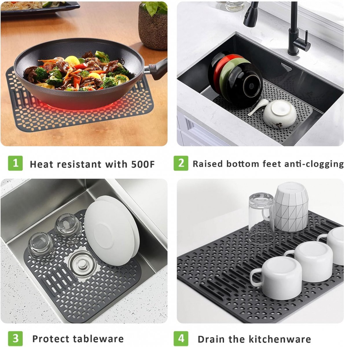 Silicone sink mat - sink protection - 1 piece - dark grey - 43x32 cm - Image 2