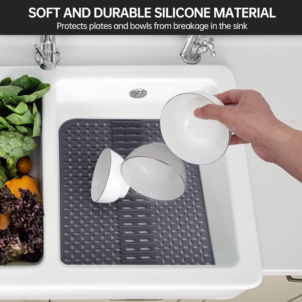 Silicone sink mat - sink protection - 1 piece - dark grey - 43x32 cm - Image 5