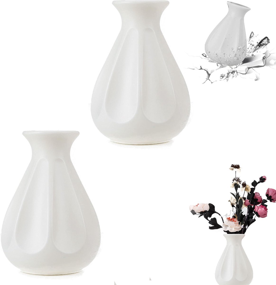 Vase - 2 Pieces - Plant Vase - Flower Vase - Dried Flower Vase - Home Accessories for Flowers and Bouquets - Decorative Accessories - Wedding - Birthday - Modern - Decoration - Indoor Vase - Faux Ceramic - Plastic - 13.5*20cm - Image 1