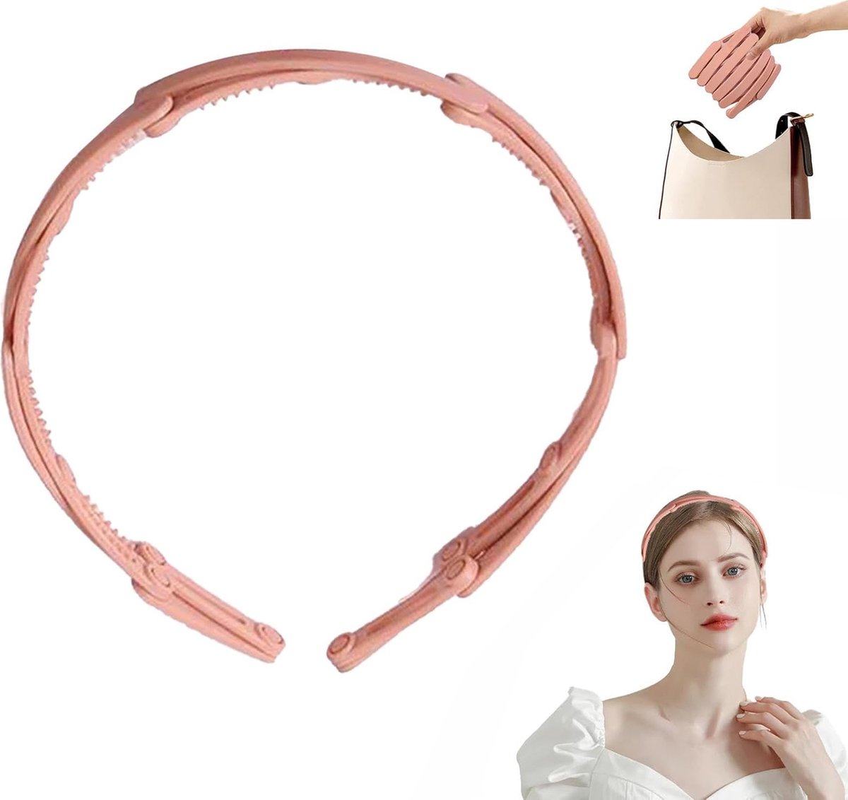 Headband - Tiara - Foldable and Scalable - Women's Headbands - Foldable Tiara - Foldable Headband - Pink - Women - Teens - Girls - Lightweight - Running - Athletic - Gym - Dance - Yoga - Hair Accessories - Image 1