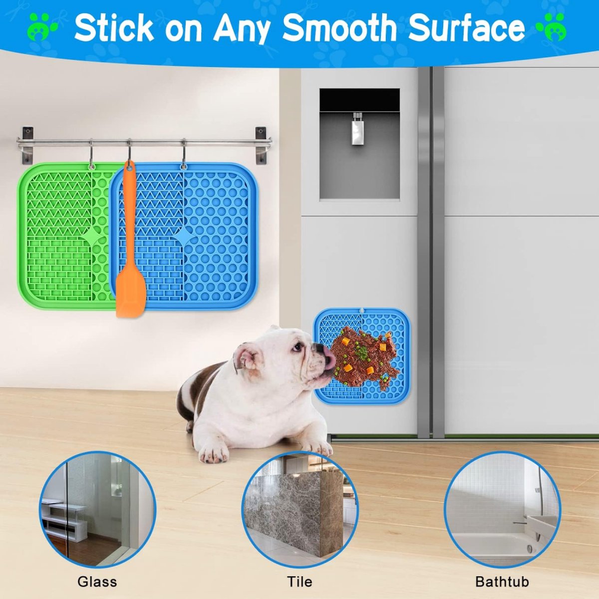 Dog Lick Mat - 2 Pieces - Dog Lick Mat with Suction Cup - Dog Toys - Dog Feeding Mat - Dog Slow Feeder - Cat Lick Mat - Dog Lick Pad - Anti-Gulp Food Bowl - BPA-Free - Dishwasher Safe - Blue and Green with Silicone Spatulas - Image 5