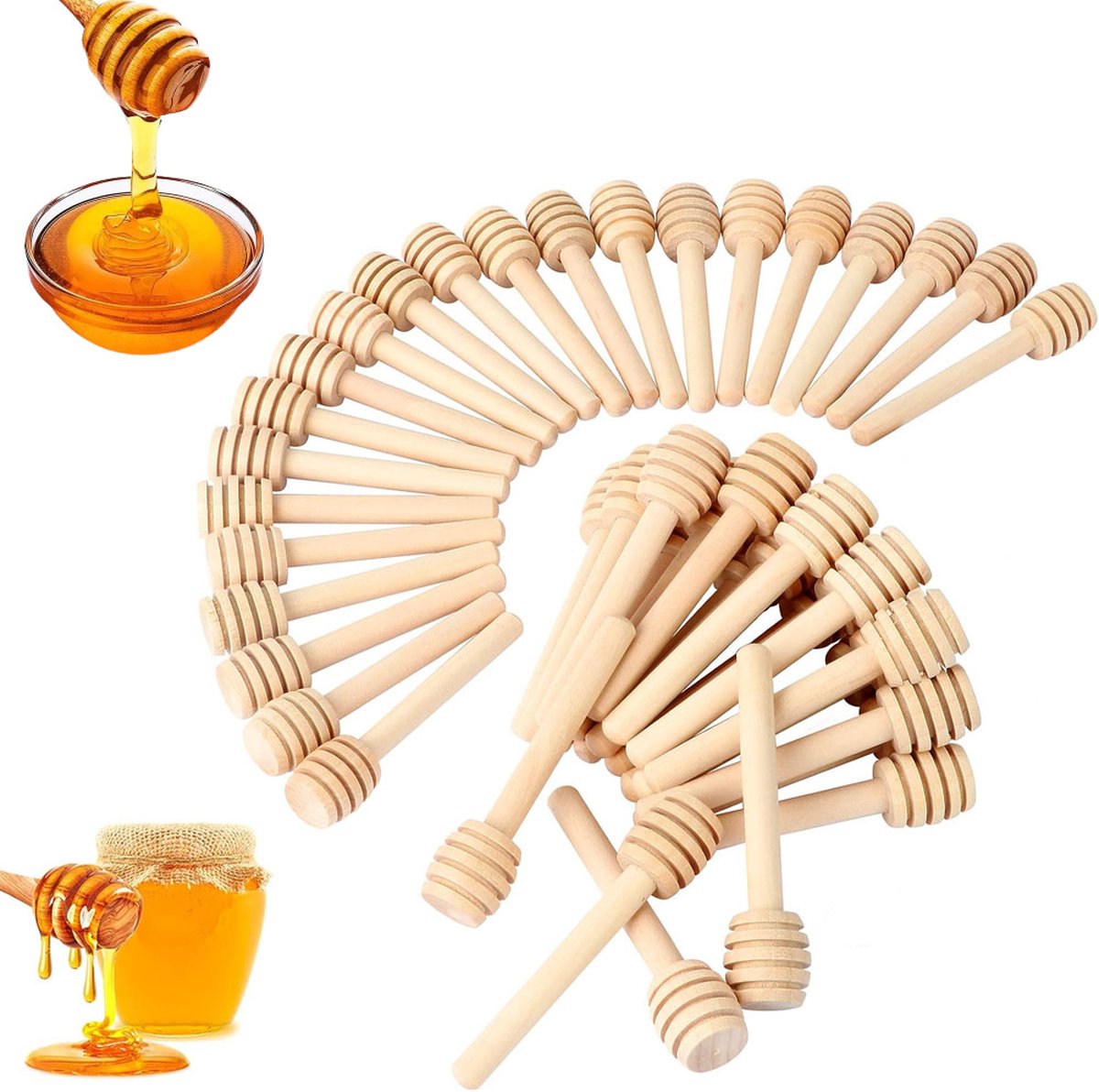 Wooden Honey Spoon - 50 Pieces Honey Stick - 8 Cm - Honey Dipper - Honey Dipper Sticks - Honey Stirrer - Sustainable - Kitchen Utensils - Breakfast - Ideal For Birthdays, Weddings, Baby Showers - Image 1
