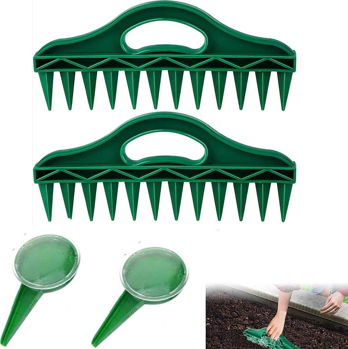 Planter - 4 Pieces - Garden Tools - Garden Seed Dibber Drill Spacer - Bottom 12 Holes - Spacers - Adjustable Seed Dispenser - Seed Dispensers - For Planting Seeds and Plants - Green - Image 1