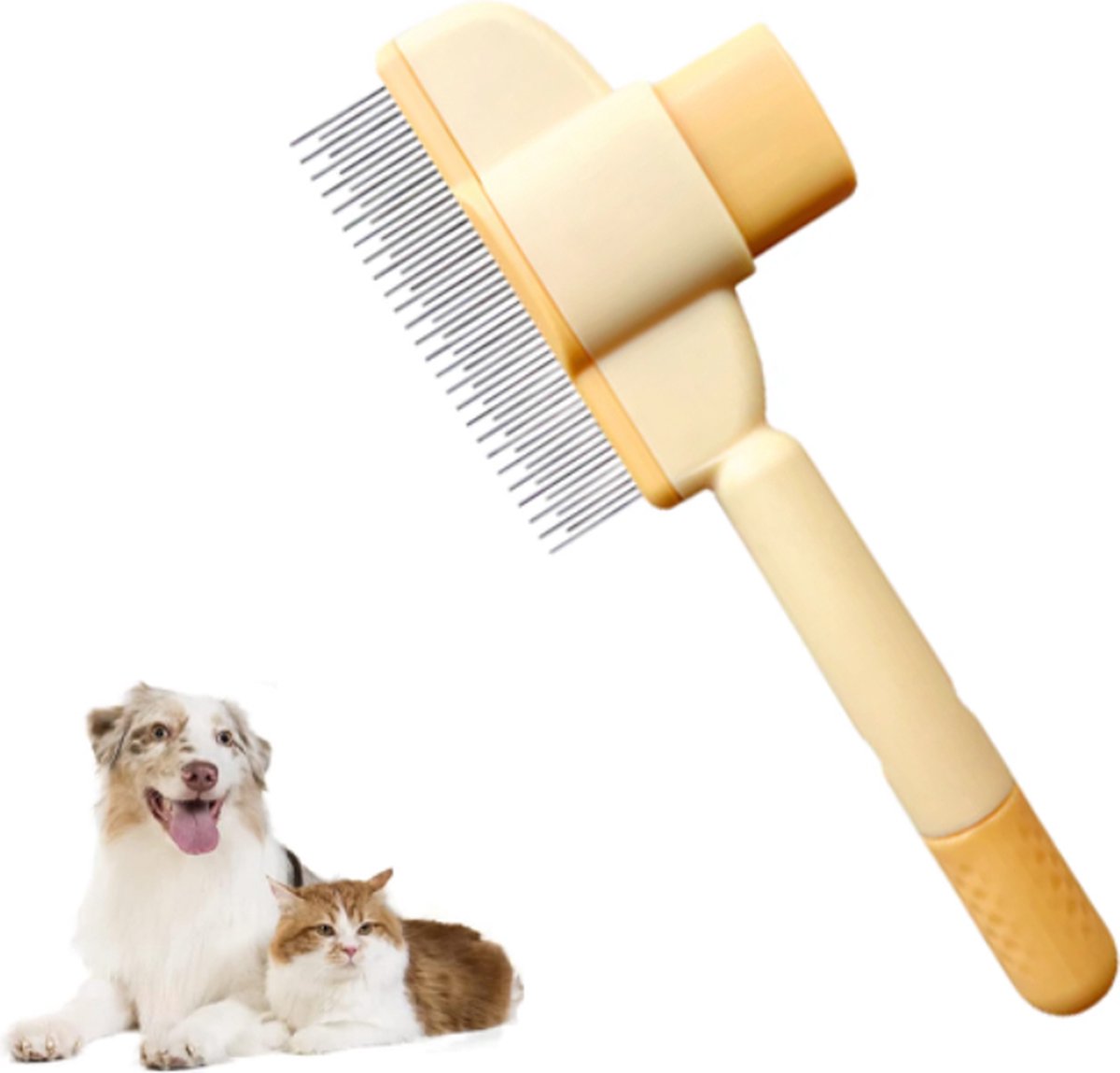 Self-Cleaning Cat and Dog Brush - Pet Hair Remover - Cat Brush/Dog Brush - Dog and Cat Hair Remover - Self-Cleaning with 1 Click - Yellow - 1 Piece - Image 1