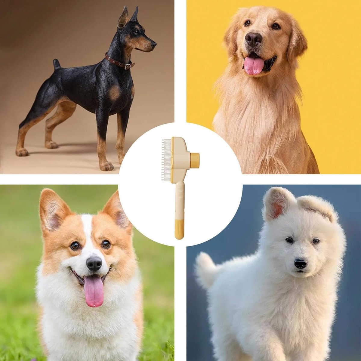 Self-Cleaning Cat and Dog Brush - Pet Hair Remover - Cat Brush/Dog Brush - Dog and Cat Hair Remover - Self-Cleaning with 1 Click - Yellow - 1 Piece - Image 2