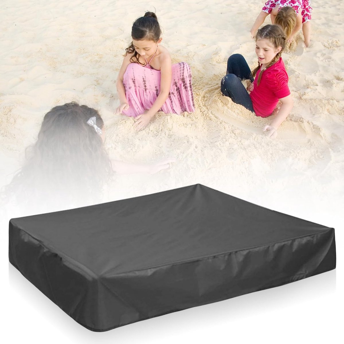 Waterproof sandbox cover - 150x150x20cm - with drawstring - Oxford cloth - Suitable for sandbox, swimming pool, patio, garden, square - suitable for protecting children's toys - black - Image 1