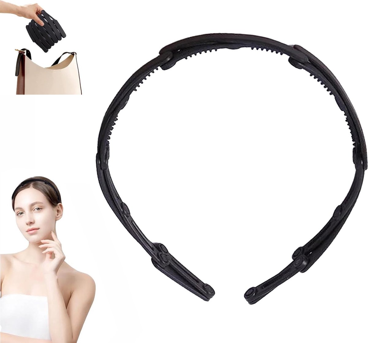 Headband - Tiara - Foldable and Scalable - Women's Headbands - Foldable Tiara - Foldable Headband - Black - Women - Teens - Girls - Lightweight - Running - Athletic - Gym - Dance - Yoga - Hair Accessories - Image 1