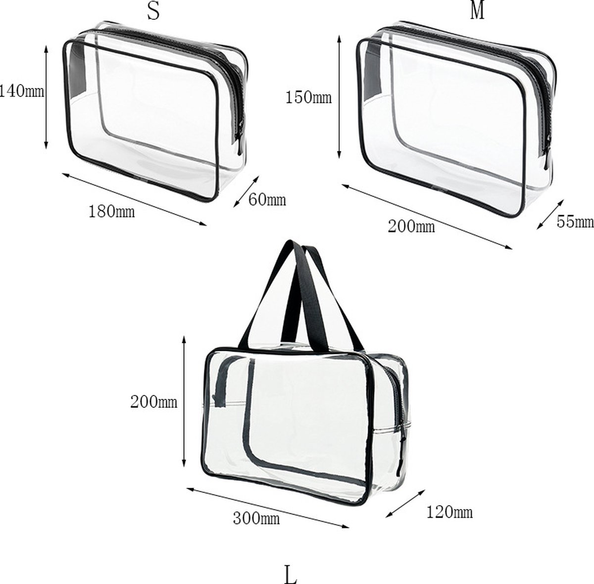 Toiletry Bag - Set of 3 - Transparent Toiletry Bag - Transparent Travel Set - Travel Toiletry Bag - Travel Bag - Make-Up Organizer - Cosmetic Bag Organizer - Make-Up Bag - Transparent Toiletry Bag - Waterproof - Hand - Hangable - Vacation - Travel - Women - Image 2