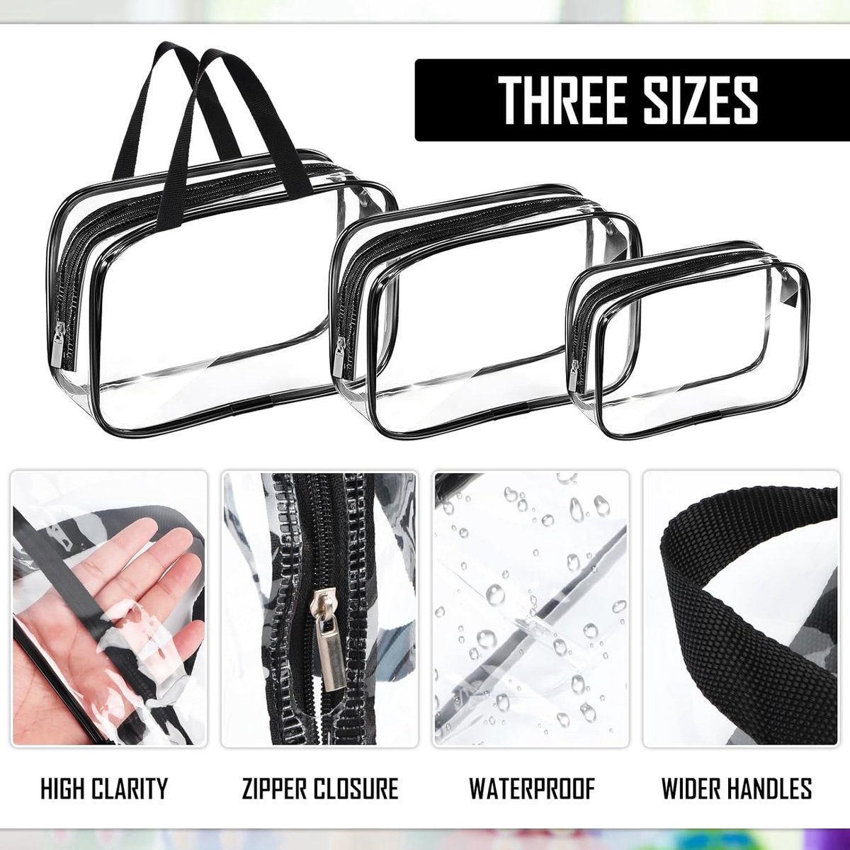 Toiletry Bag - Set of 3 - Transparent Toiletry Bag - Transparent Travel Set - Travel Toiletry Bag - Travel Bag - Make-Up Organizer - Cosmetic Bag Organizer - Make-Up Bag - Transparent Toiletry Bag - Waterproof - Hand - Hangable - Vacation - Travel - Women - Image 5