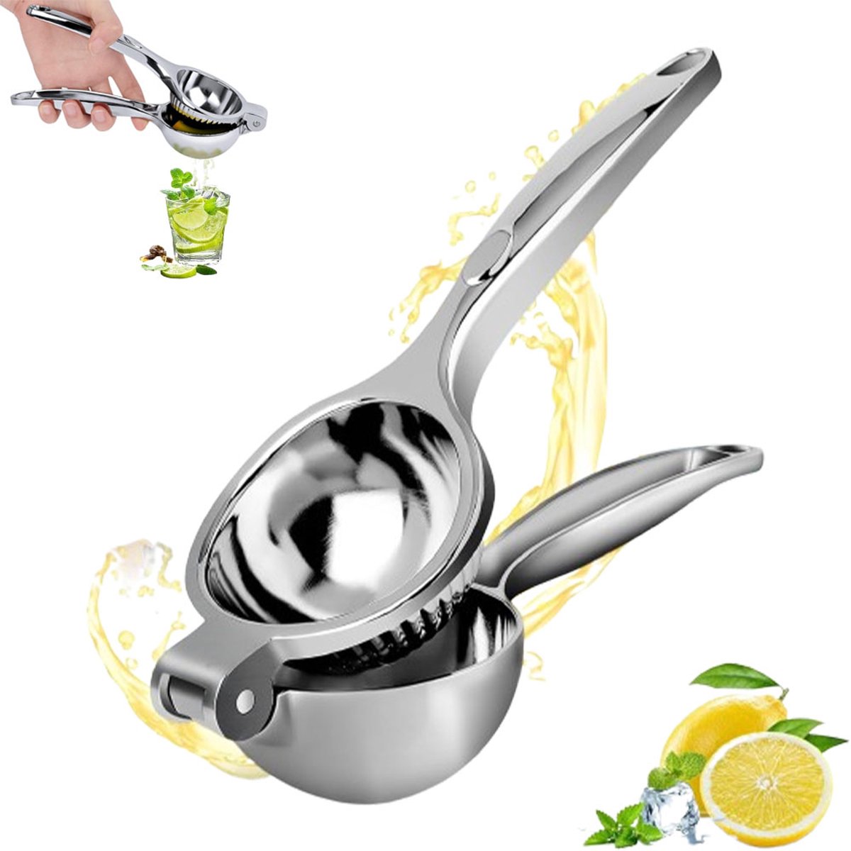 Lemon Press - Lime Press - Manual Lemon Press - Hand Citrus Press - Lemon Squeezer - Citrus Squeezer - Hand Press - Fruit Press - Orange Press - Orange Juicer - Metal - For Lemons, Limes and Oranges - Effortless Juice Making - Silver - Image 1