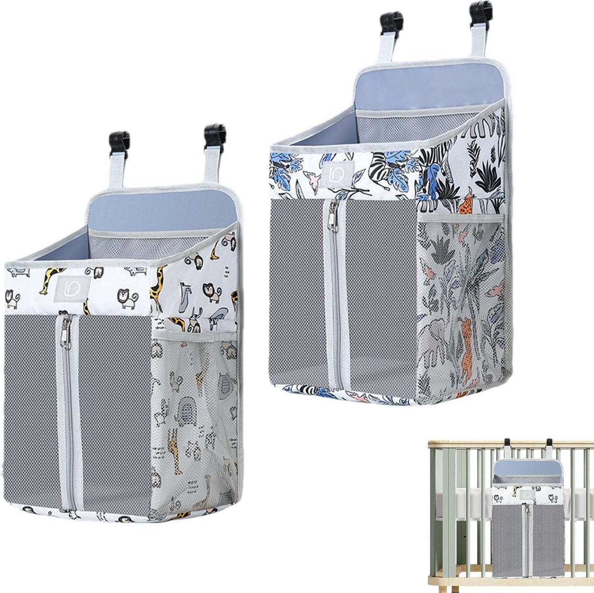 Diaper Bag - 2 Pieces - Changing Table Basket - Diaper Basket - Hanging Diaper Box for Babies - Large Changing Table - Diaper Organizer - Toy Basket - For Baby Bottle Tissue - For Crib/Child/Nursery/Travel/Car - For Nursery Accessories - 43x26x18cm - Image 1