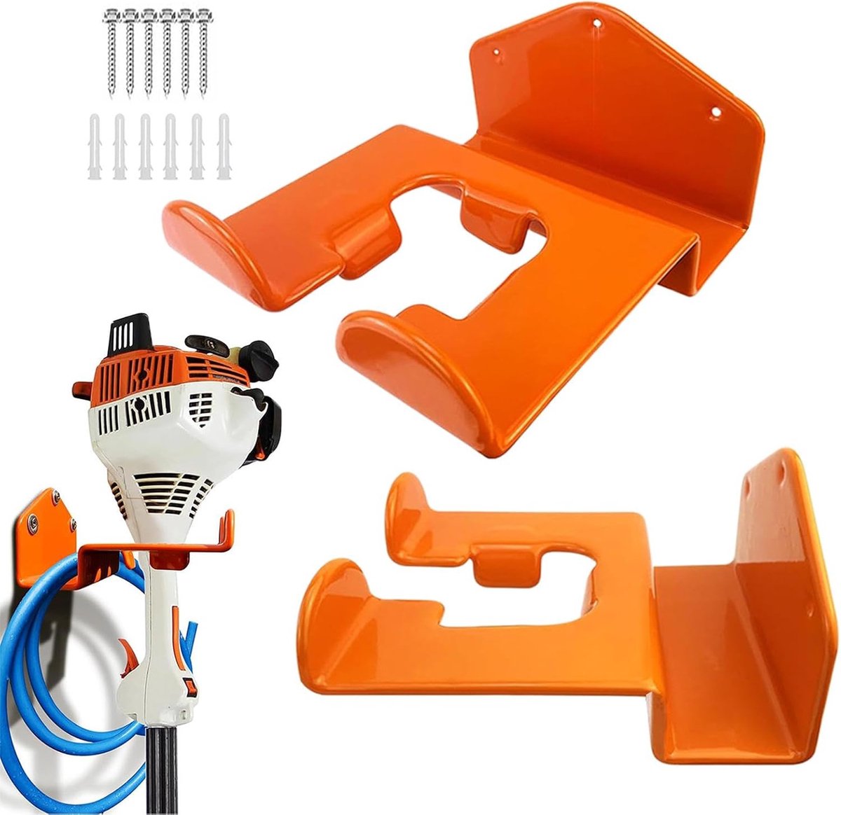 Hanging Hooks - 2 Storage Hooks - Garden Tool Hanging System - Tool Holder - Wall Bracket - Screws Included - Garage Storage Hooks for Wall Storage - For Lawnmowers, Hedge Trimmers, and Power Tools - Image 1