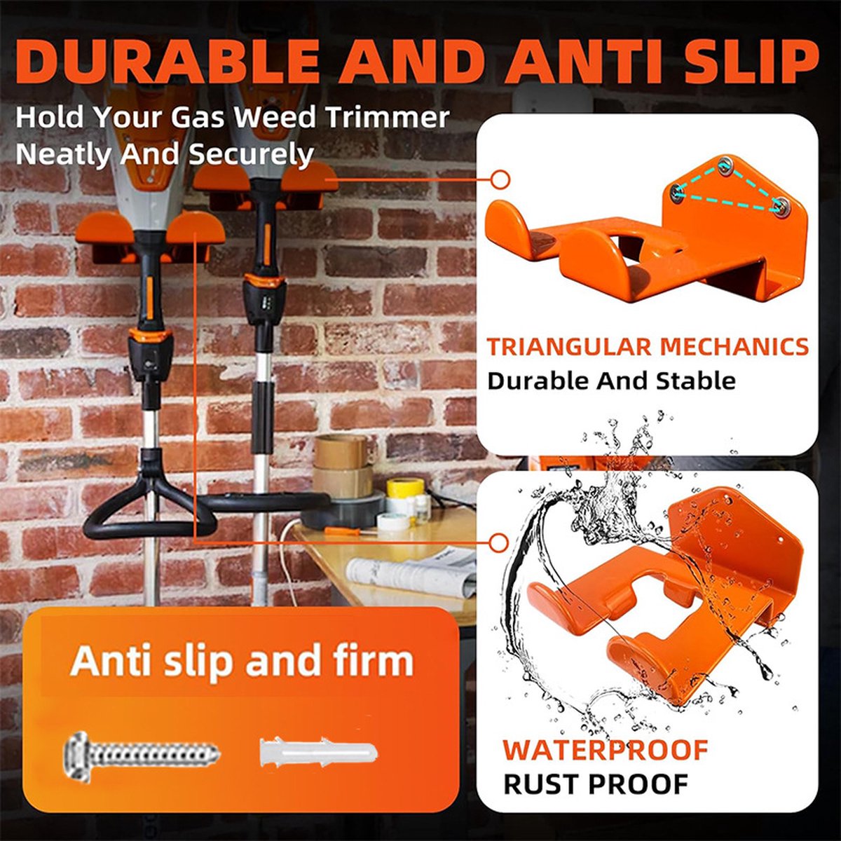 Hanging Hooks - 2 Storage Hooks - Garden Tool Hanging System - Tool Holder - Wall Bracket - Screws Included - Garage Storage Hooks for Wall Storage - For Lawnmowers, Hedge Trimmers, and Power Tools - Image 2