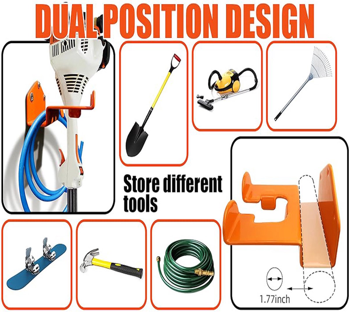 Hanging Hooks - 2 Storage Hooks - Garden Tool Hanging System - Tool Holder - Wall Bracket - Screws Included - Garage Storage Hooks for Wall Storage - For Lawnmowers, Hedge Trimmers, and Power Tools - Image 3