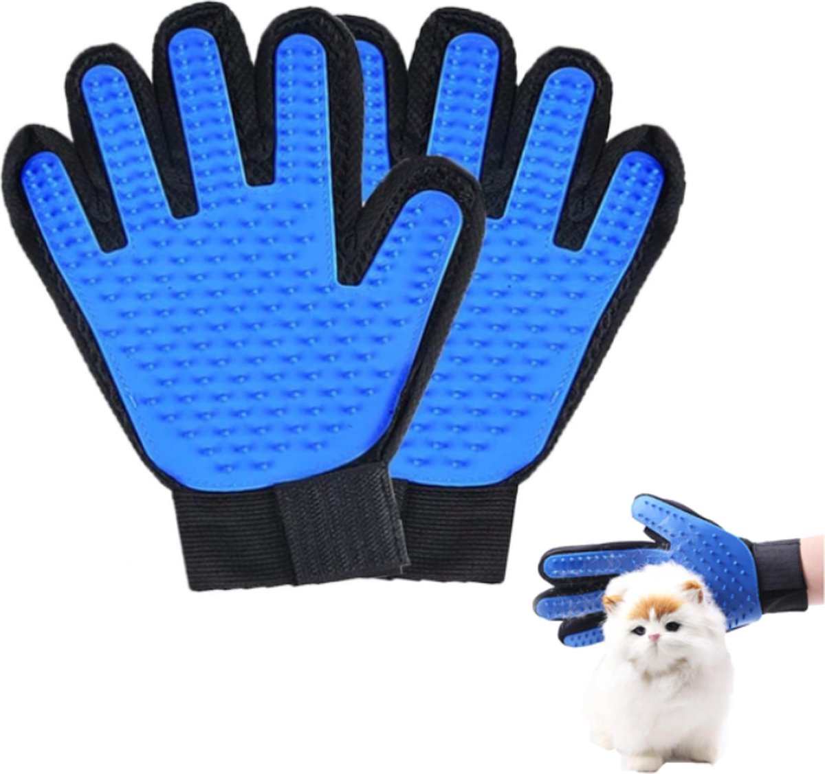 Pet Glove - Brush Glove For Dogs And Cats - Glove Brush - Grooming Gloves - Grooming Brush For Pets - For Cat Dog Horse Rabbit Animal - Blue - 1 Pair - Image 1