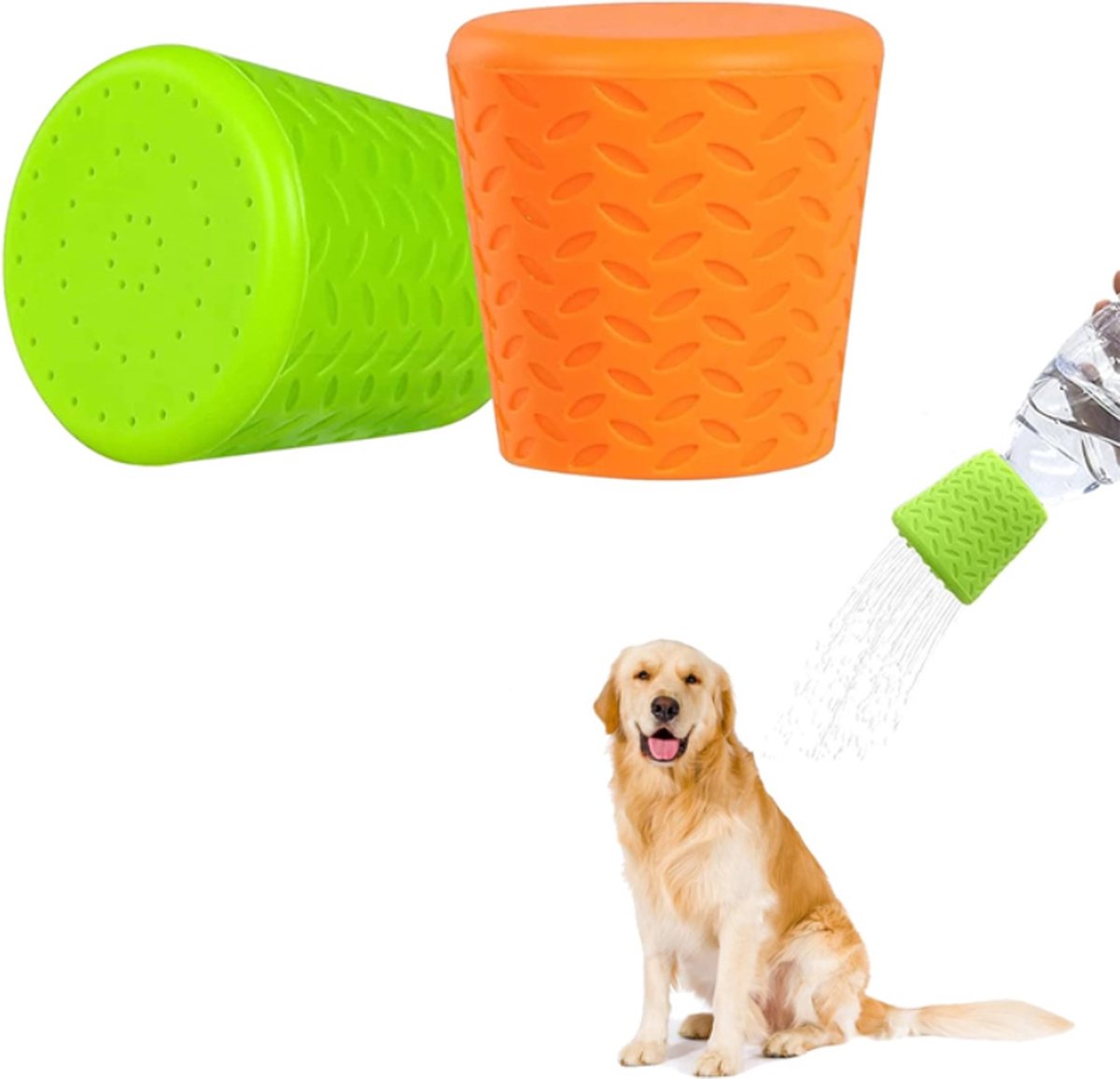 Pet Bathing Tool Outdoor - Dog Shower - Portable Water Bottle Shower Head - Pet Shower Head Attachment - Pet Shower Head Spray - For Portable Dog Shower, Outdoor Walking, Camping, Dirt Removal - Green+Orange - 2 Pieces - Image 1