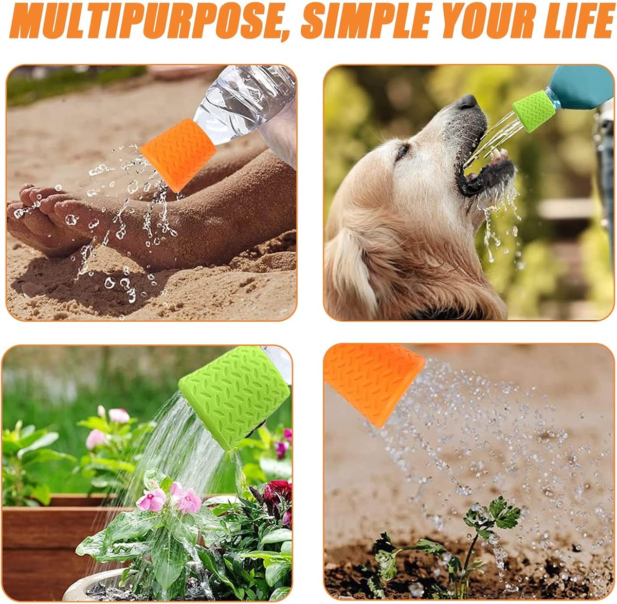 Pet Bathing Tool Outdoor - Dog Shower - Portable Water Bottle Shower Head - Pet Shower Head Attachment - Pet Shower Head Spray - For Portable Dog Shower, Outdoor Walking, Camping, Dirt Removal - Green+Orange - 2 Pieces - Image 2
