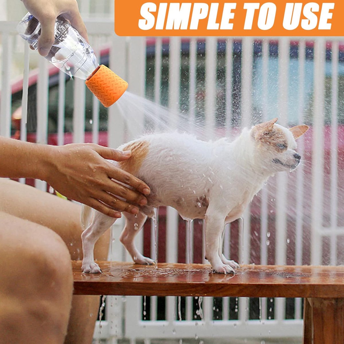 Pet Bathing Tool Outdoor - Dog Shower - Portable Water Bottle Shower Head - Pet Shower Head Attachment - Pet Shower Head Spray - For Portable Dog Shower, Outdoor Walking, Camping, Dirt Removal - Green+Orange - 2 Pieces - Image 4