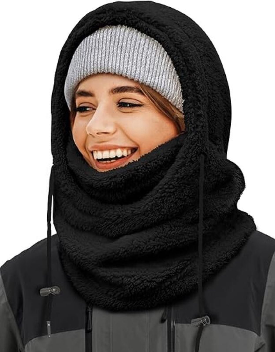 3-in-1 Women's Hat, Scarf & Face Mask - winter hooded scarf - windproof women's hat - cold protection - winter ski mask for men women - women's hat neck windproof scarf with hood cold weather warm face covering - Balaclava - Black - Image 1