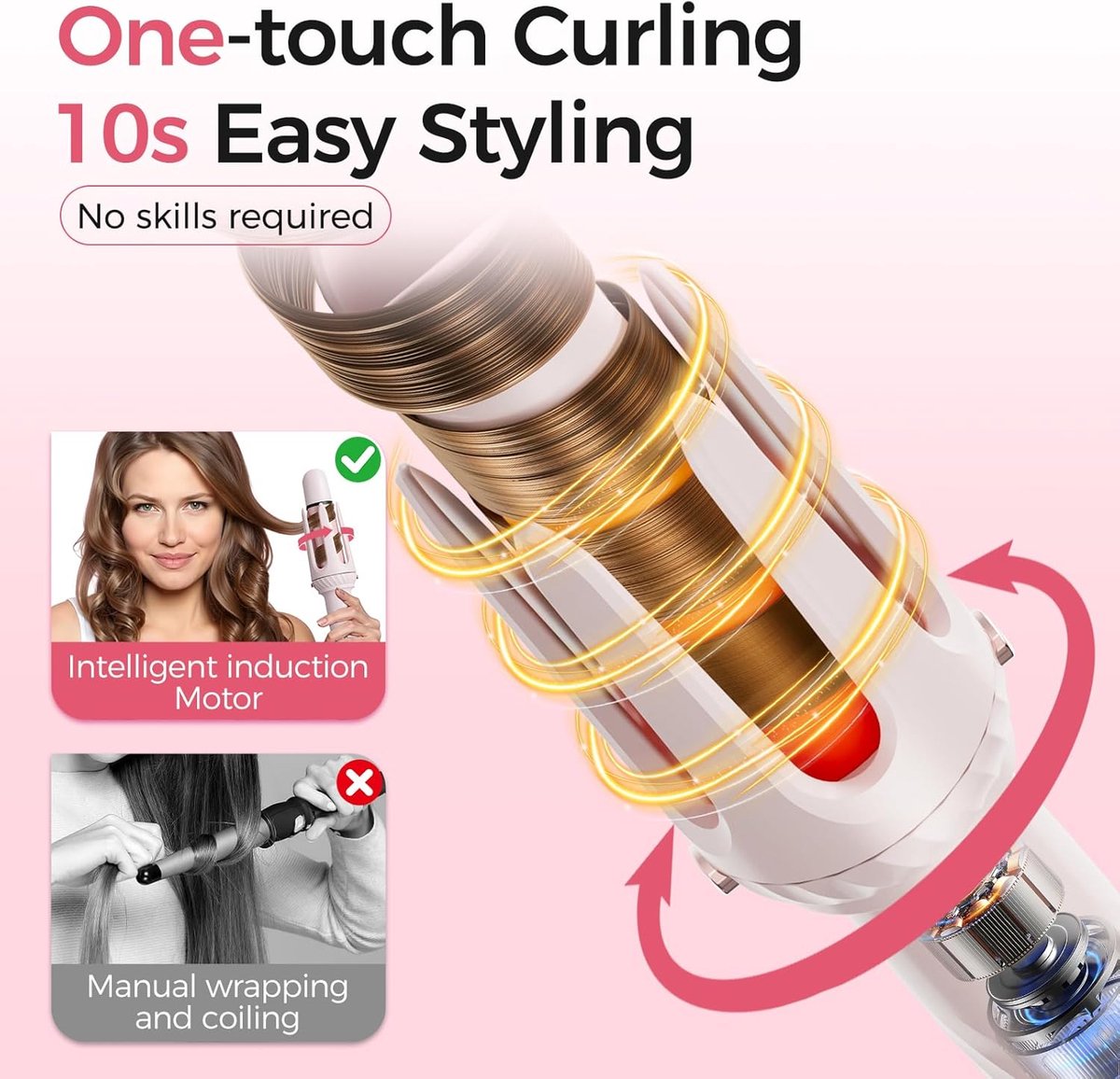 3 in 1 Curling Iron - Automatic Curling Iron - Straightener - Hair Curler - Straightening Brush - 25mm and 32mm - French Wave Curling Iron - Heated Brush - Portable Rotary Curling Iron - Heat and Travel Protection - Curling Irons - Thermal Brush - 3 in 1 - Image 4