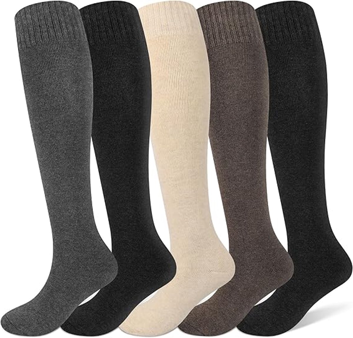 5 Pairs of Knee Socks - Socks - Winter Knee Socks Warm Long Boots - Women's Winter Knitted Overknee Socks - Soft Knitted Thermal Cotton Long Socks - Women's Warm Socks - Warm Knee Socks - Image 1