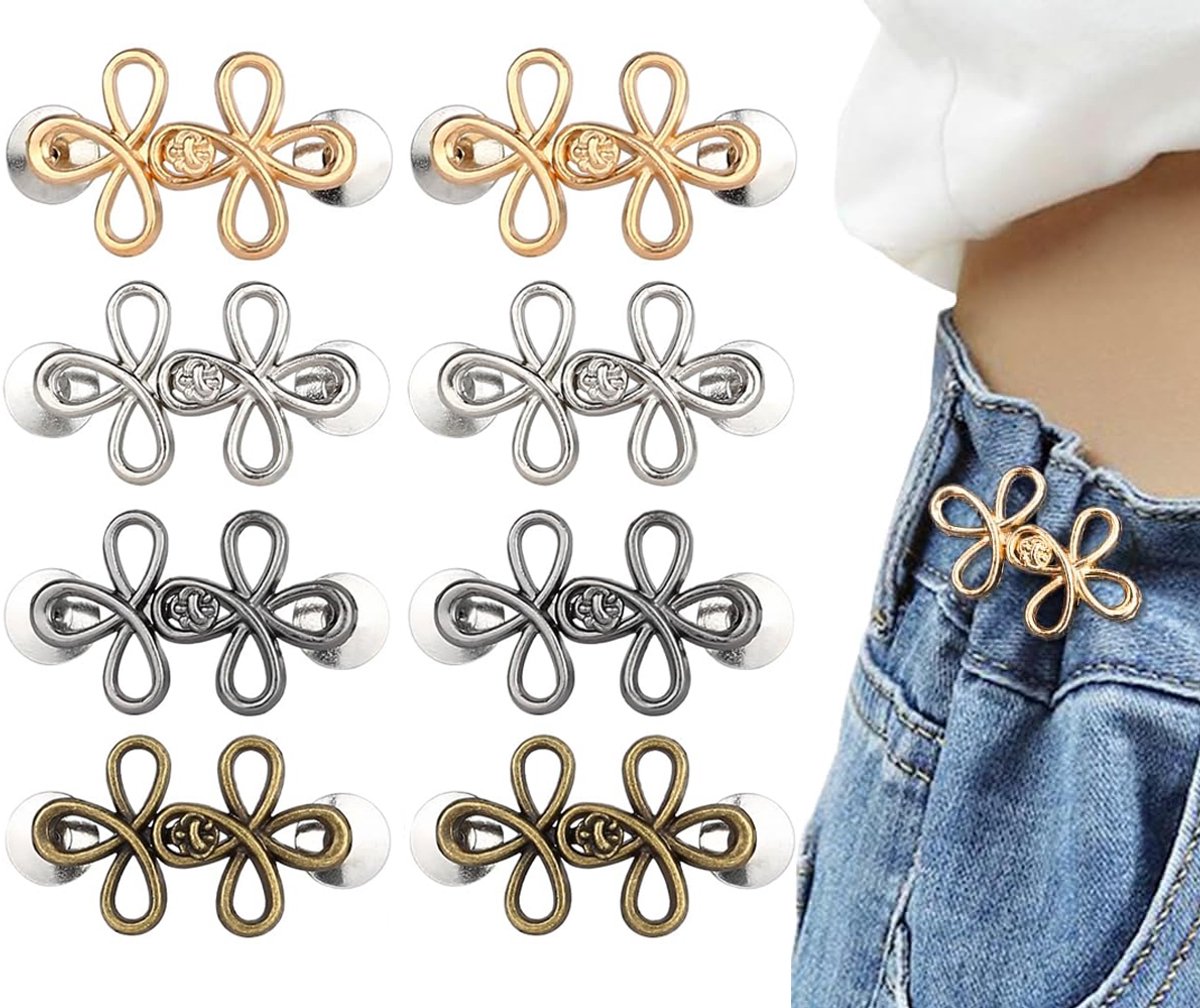 Trouser Reducer - 8 Pieces - Waist Stretcher Set - Pins - Waist Extender - Jeans Shortening Buttons - Adjustable Button - Tightening Button - Tightener Buttons - Reusable - Trouser Waist Reinforcement - For Loose Jeans, Trousers, Skirts, and Sleeves - Image 1