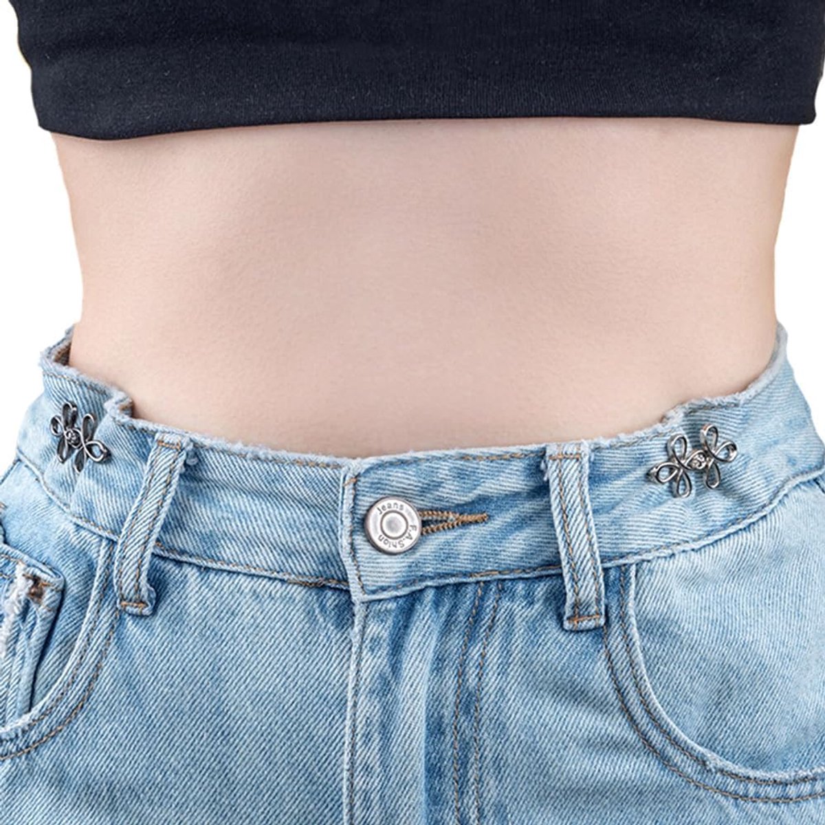 Trouser Reducer - 8 Pieces - Waist Stretcher Set - Pins - Waist Extender - Jeans Shortening Buttons - Adjustable Button - Tightening Button - Tightener Buttons - Reusable - Trouser Waist Reinforcement - For Loose Jeans, Trousers, Skirts, and Sleeves - Image 2