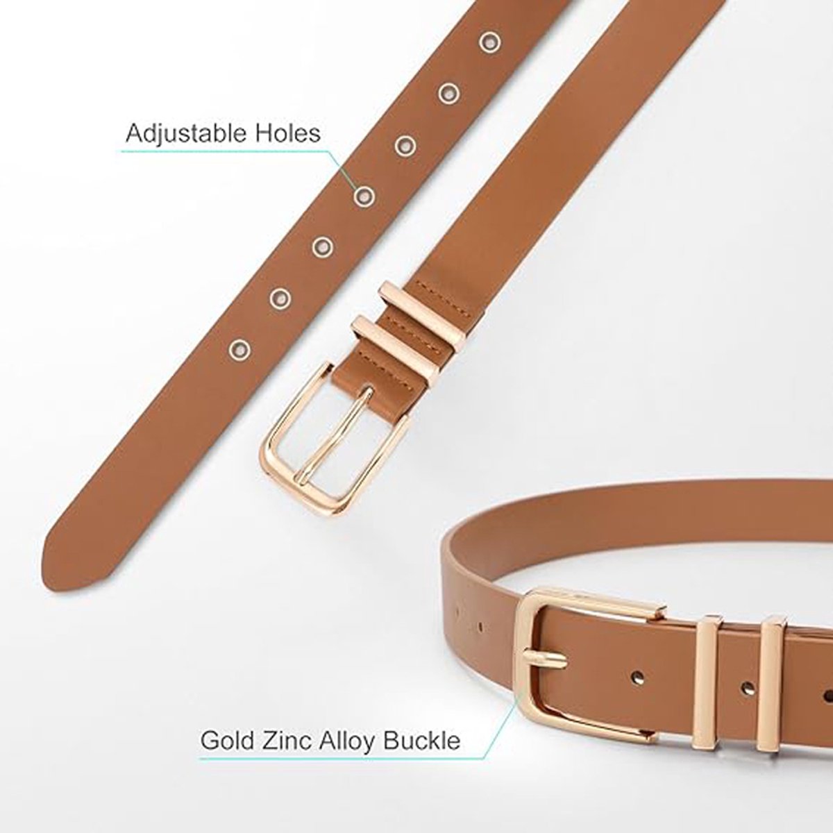 3-Piece Belt - Women's Belt - Stylish Retro - Trouser Belt - Women - Adjustable Unisex Belt - 110cm - Leather - Women's Belts for Jeans Dresses Trousers Women's Leather Waist Belt with Gold Buckle - 110 CM - Image 3
