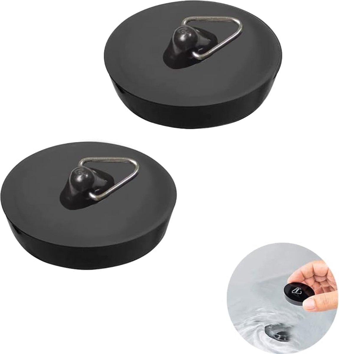 Universal Bath Stopper 2 Pieces - Sink Cap - Drain Stopper - Sink Plug - Plug Stopper - Universal Sink Stopper - Rubber Sink Plug with Hanging Ring - for Drain Ø 44 to 42 mm - Universal Plugs - For Bathtub, Kitchen, Bathroom - Black - Image 1