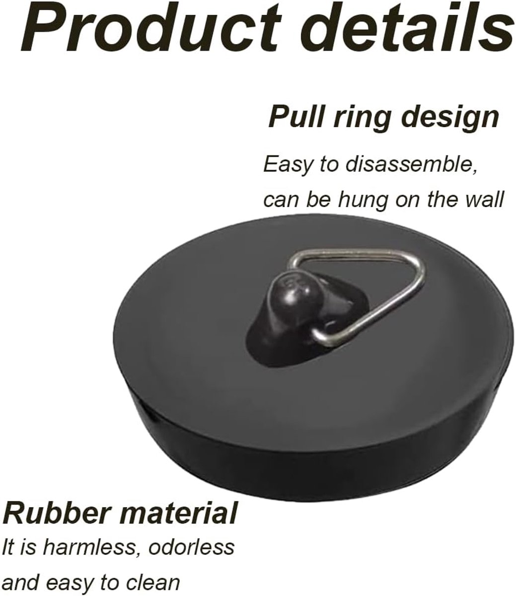 Universal Bath Stopper 2 Pieces - Sink Cap - Drain Stopper - Sink Plug - Plug Stopper - Universal Sink Stopper - Rubber Sink Plug with Hanging Ring - for Drain Ø 44 to 42 mm - Universal Plugs - For Bathtub, Kitchen, Bathroom - Black - Image 5